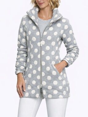 Tonia Debellis Molly Jacket - Bubble Polka Dot Zip Front Fleece - Grey + White